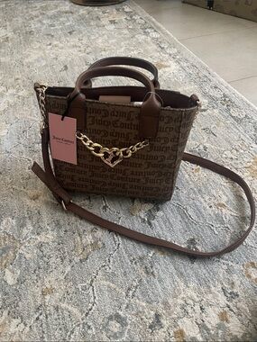 Juicy Couture Brown Logo Mini Tote with Gold Chain Heart Accent